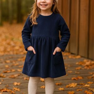 Hanna Andersson Navy Blue Corduroy Dress Girls 5 Fall Classic Thanksgiving Winte